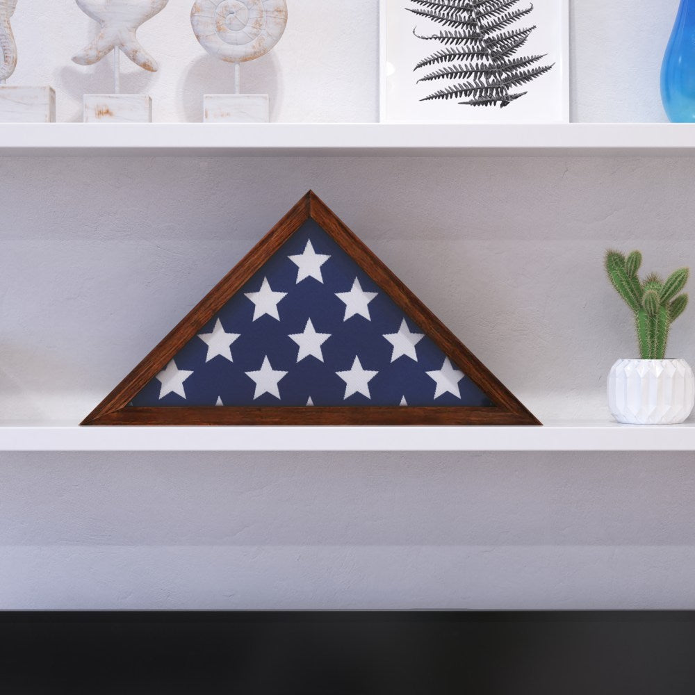 Flash Furniture Sheehan Memorial Flag Display Case, 12-1/2inH x 17-1/2inW x 3inD, Rustic Brown