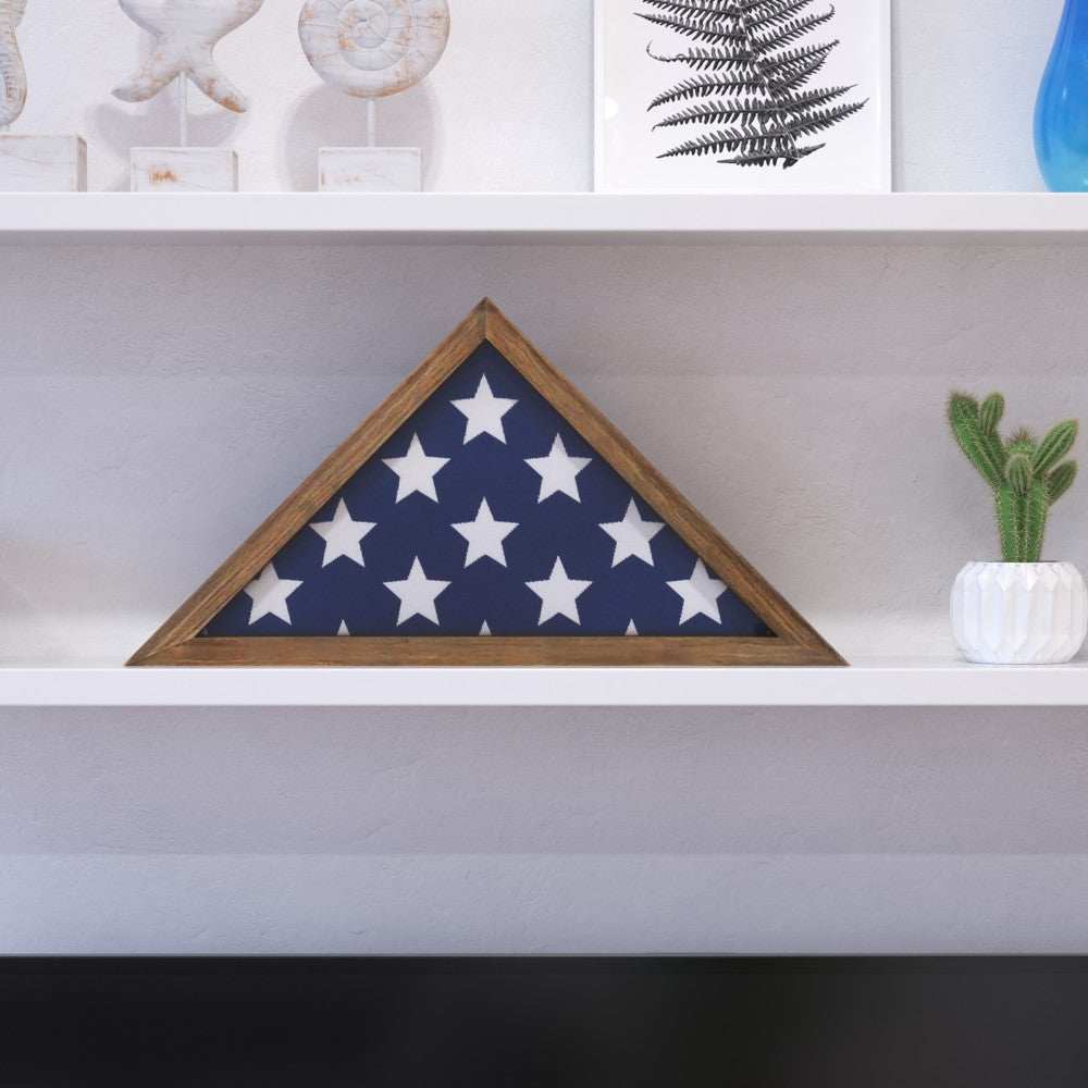Flash Furniture Sheehan Memorial Flag Display Case, 12-1/2inH x 25inW x 3-3/4inD, Weathered Brown