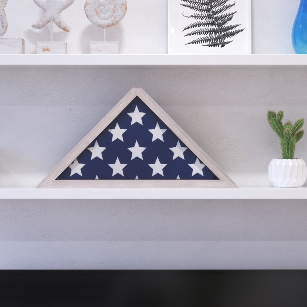 Flash Furniture Sheehan Memorial Flag Display Case, 12-1/2inH x 25inW x 3-3/4inD, White Wash