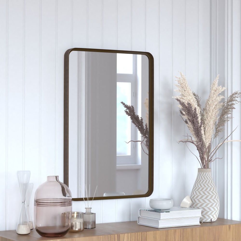 Flash Furniture Janinne Rectangular Decorative Wall Mirror, 30inH x 20inW x 2inD, Brushed Bronze