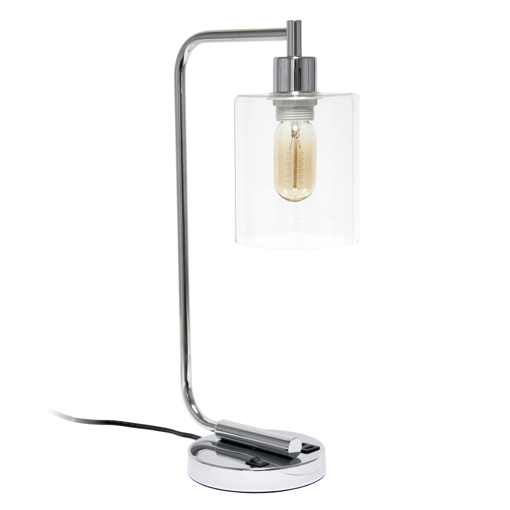 Lalia Home Modern Iron Desk Lamp With USB, 18-13/16inH, Chrome/Clear