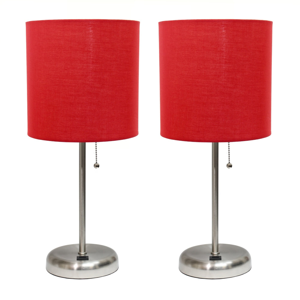 LimeLights Stick Lamps, 19-1/2inH, Red Shade/Brushed Steel Base, Set Of 2 Lamps