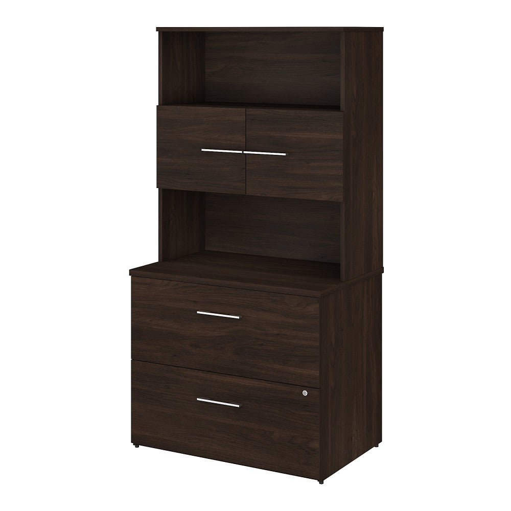 Bush Business Furniture Office 500 35-2/3inW x 23-1/3inD 2-Drawer Lateral File Cabinet With Hutch, Black Walnut, Standard Delivery - Partially Assembled