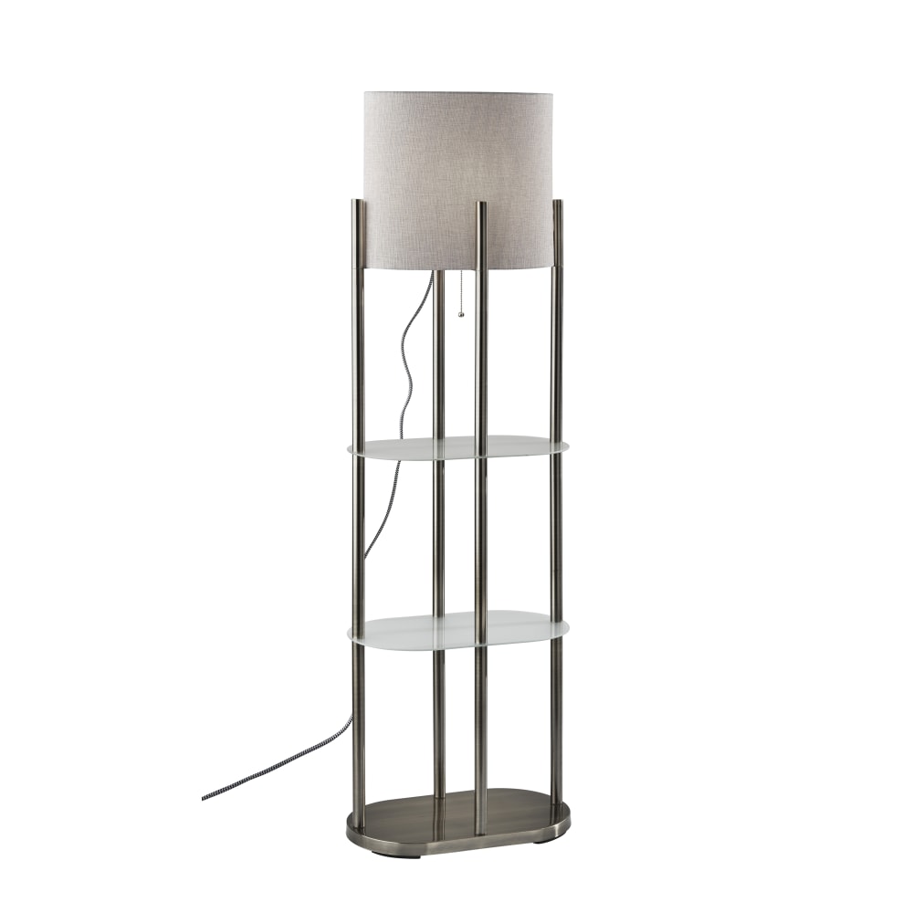 Adesso Norman 2-Shelf Lamp, 60-1/2inH, Gray & White Shade/Brushed Steel Base