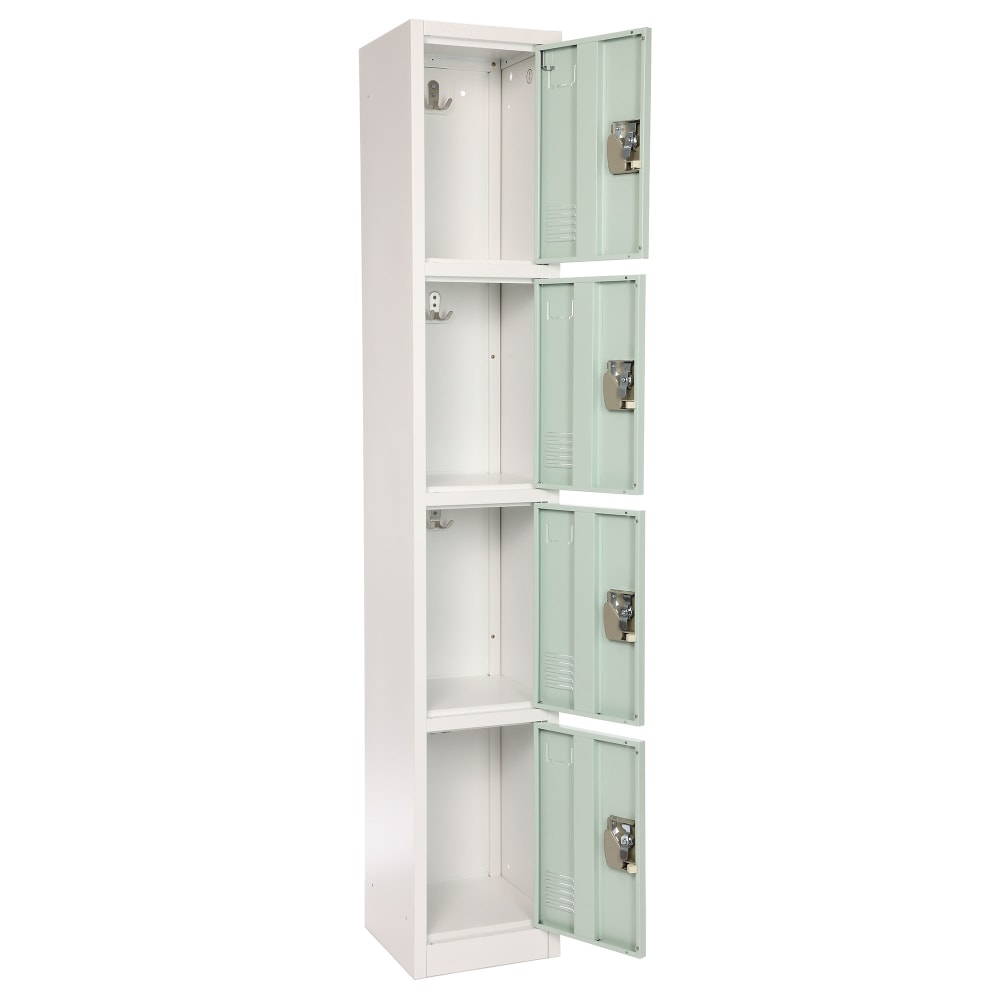 Alpine AdirOffice 4-Tier Steel Lockers, 72inH x 12inW x 12inD, Misty Green, Pack Of 4 Lockers