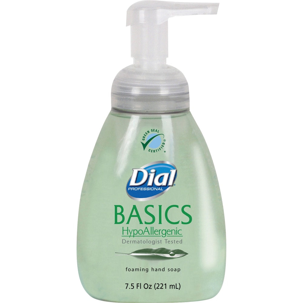Dial Basics HypoAllergenic Foaming Hand Soap, Honeysuckle Scent, 7.5 Oz., Pack Of 8 Pump Bottles