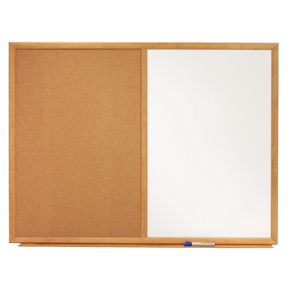 Quartet Combination Non-Magnetic Melamine Dry-Erase/Cork Bulletin Board, 24in x 36in, Oak Wood Frame