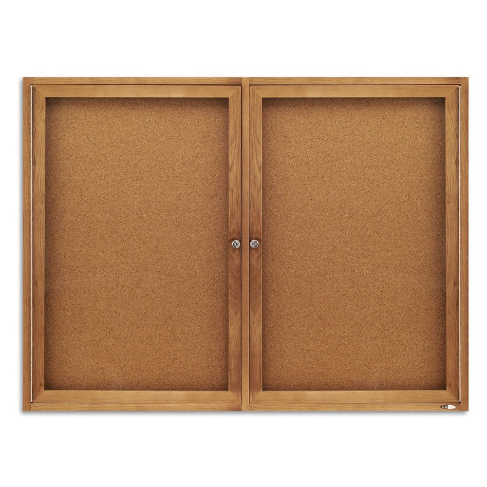 Quartet Classic Enclosed Cork Bulletin Board, 48in x 36in, Wood Frame With Brown Finish