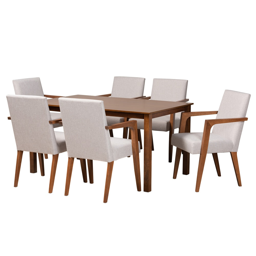 Baxton Studio Glenda 7-Piece Dining Set, Grayish Beige/Walnut