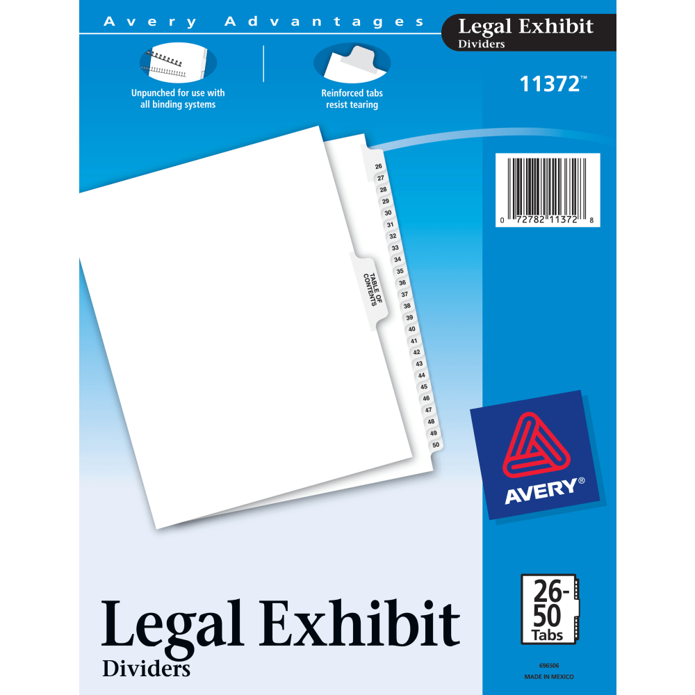 Avery Premium Collated Legal Dividers Avery Style, Side-Tab, 26-50 & Table Of Contents, 8-1/2in x 11in