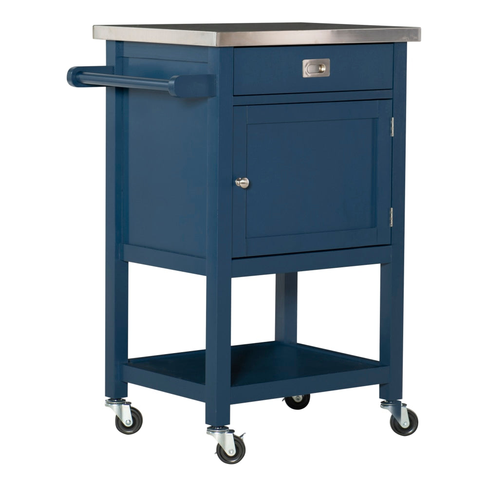 Linon Victoria 36inH Apartment Cart With Stainless-Steel Top, Navy