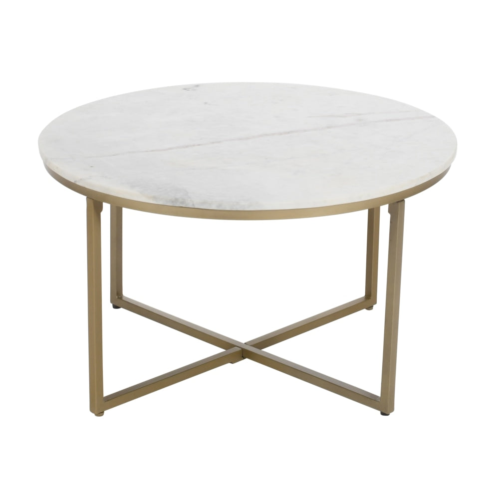Coast to Coast Geni Marble Round Coffee Table, 19inH x 32inW x 32inD, Riley White/Gold