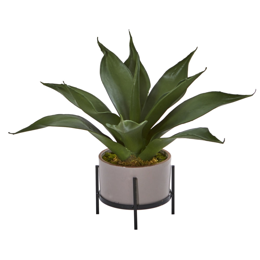 Nearly Natural Agave Succulent 14inH Plastic Plant With Decorative Planter, 14inH x 9inW x 9inD, Green