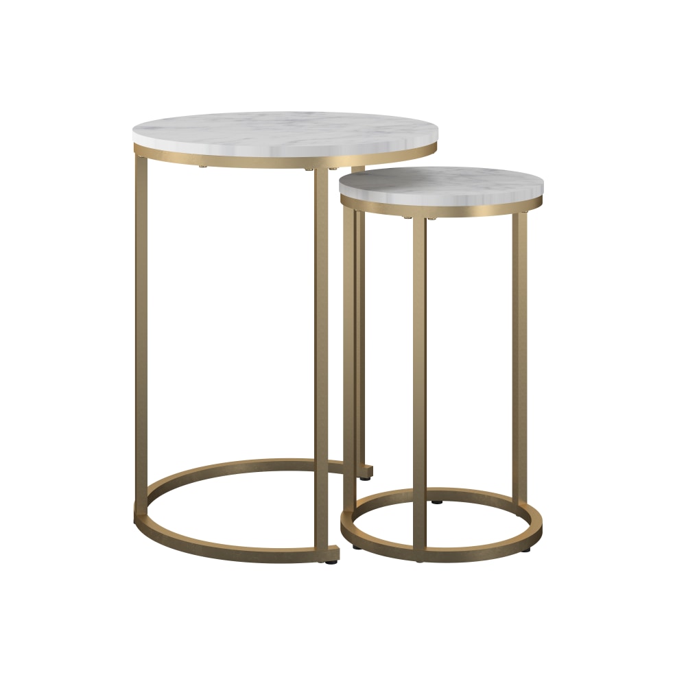 Ameriwood Home Amelia Nesting Tables, 22-13/16inH x 18-1/16inW x 18-1/16inD, White/Gold