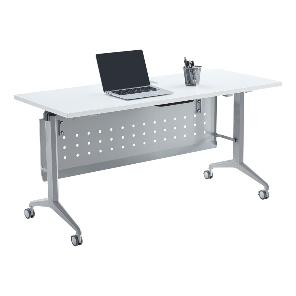 WorkPro AnyPlace Flip-Top Nesting Training Table With Modesty Panel, 29-1/2inH x 60inW x 24inD, White/Silver