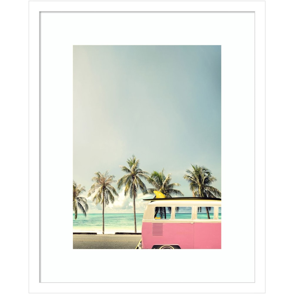 Amanti Art Surf Bus Pink (Beach) by Design Fabrikken Wood Framed Wall Art Print, 17inW x 21inH, White
