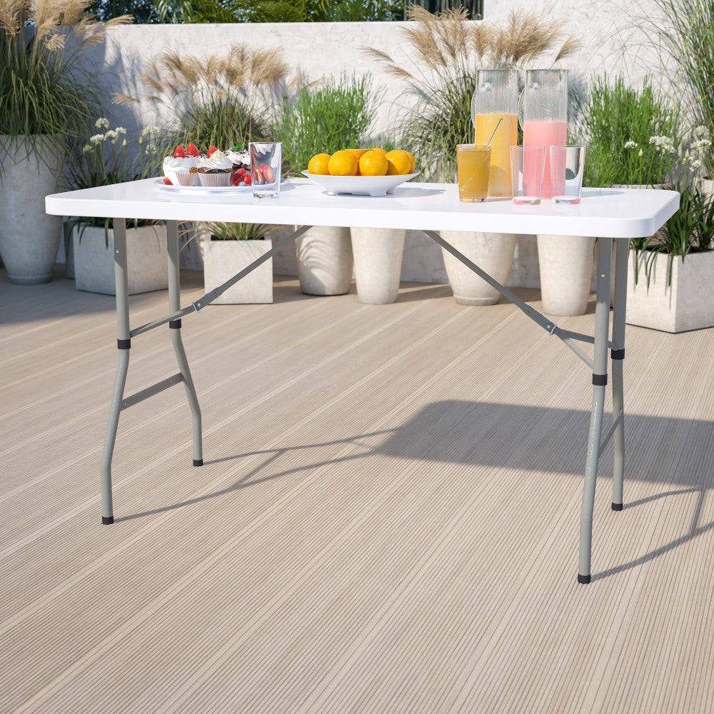 Flash Furniture Height-Adjustable Plastic Folding Table, 34inH x 29inW x 59-1/4inD, Granite White/Gray