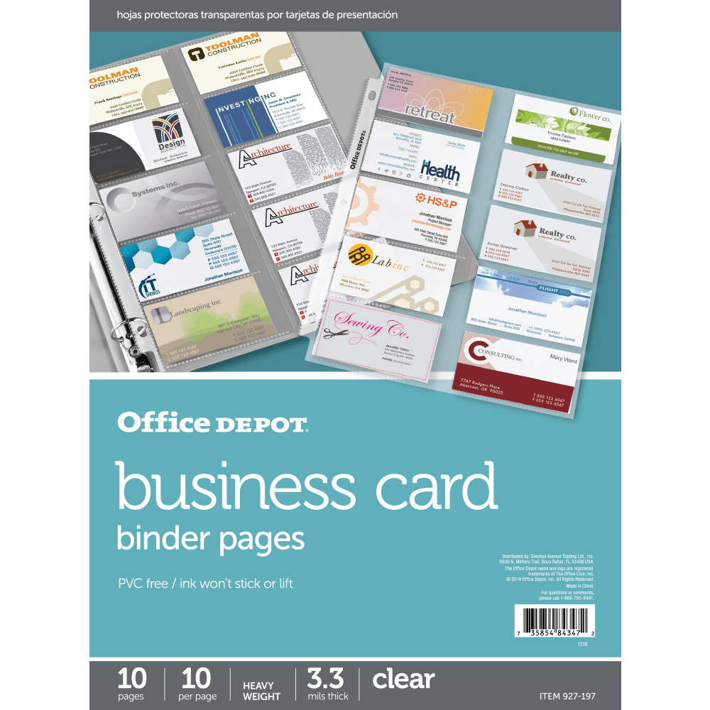 Office Depot Brand Business Card Binder Pages, 8-1/2in x 11in, Clear, Pack Of 10