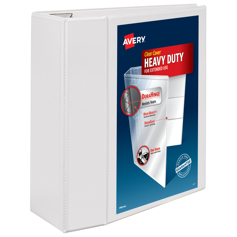 Avery Heavy-Duty View 3 Ring Binder, 5in One Touch EZD Rings, White, 1 Binder