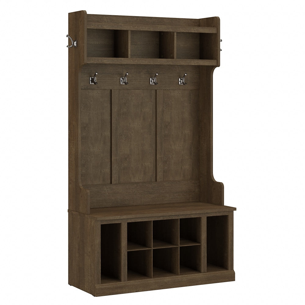 Bush Furniture Woodland 40inW Hall Tree And Shoe Storage Bench With Shelves, Ash Brown, Standard Delivery