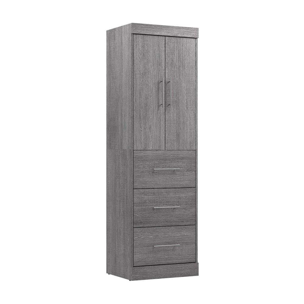 Bestar Nebula 25inW Wardrobe With 3 Drawers, Bark Gray