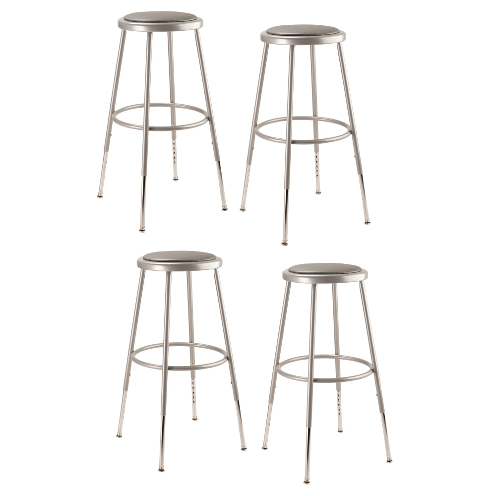 National Public Seating Adjustable Vinyl-Padded Stools, 25 - 32 1/2inH, Gray, Set Of 4