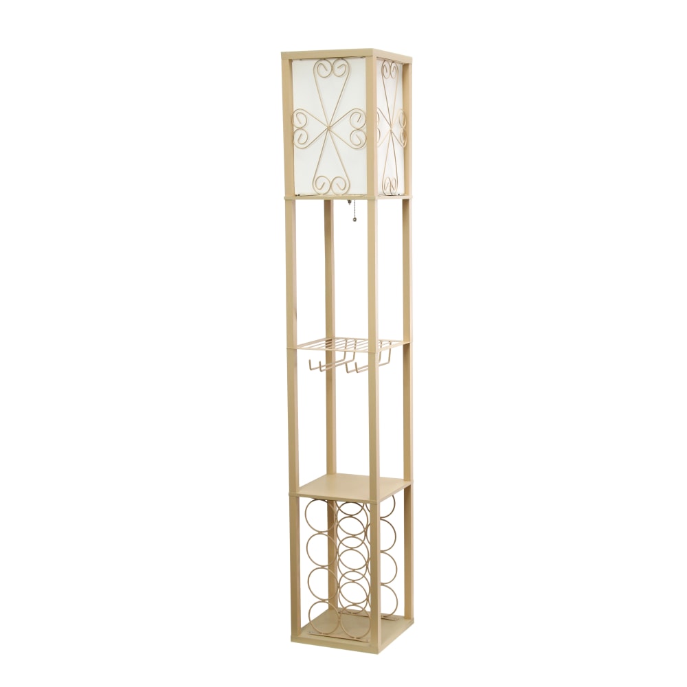 Simple Designs Floor Lamp Etagere Organizer Storage Shelf And Wine Rack, 62-3/4inH, Tan/White
