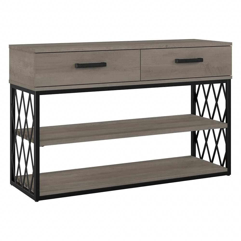 kathy ireland Home by Bush Furniture City Park Industrial Console Table With Drawers And Shelves, Driftwood Gray, Standard Delivery