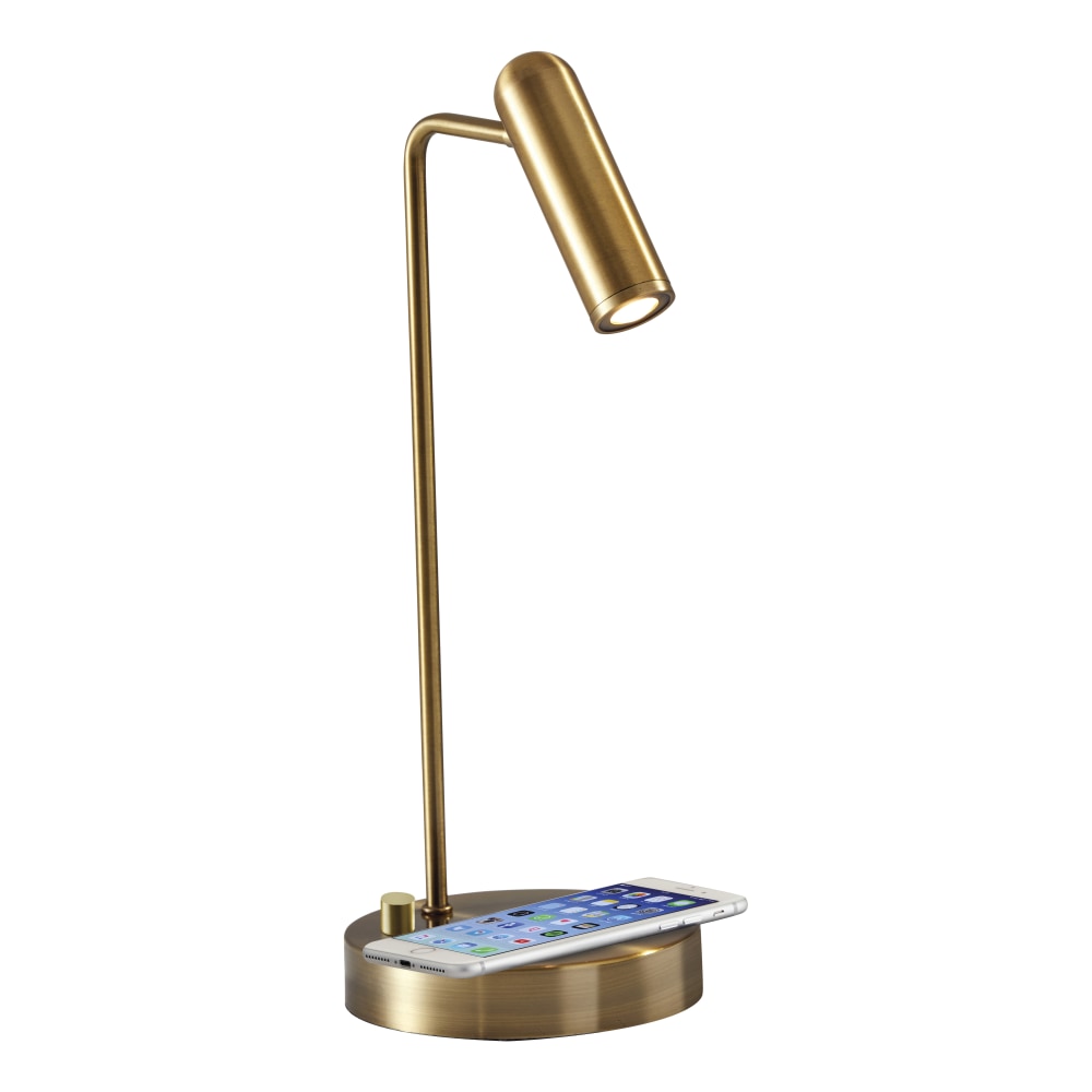Adesso Kaye AdessoCharge LED Desk Lamp, 16-1/2inH, Brass Shade/Brass Base
