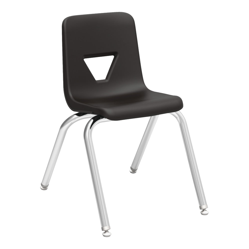 Lorell Classroom Student Plastic Seat, Plastic Back Stacking Chair, 15 7/8in Seat Width, Black Seat/Silver Frame, Quantity: 4