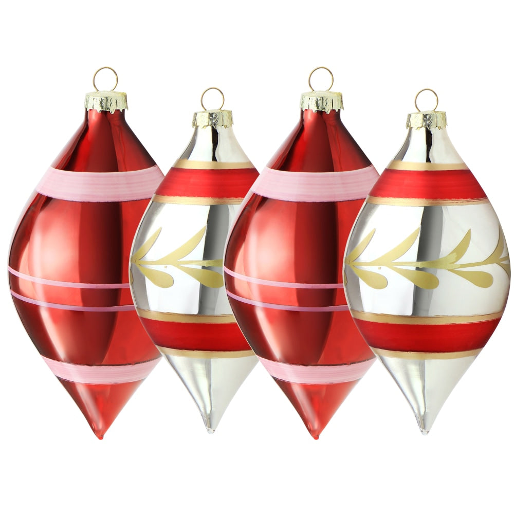 Martha Stewart Holiday Ornament Set, 6inH x 3-1/4inW x 3-1/4inD, Red/Gold/Silver