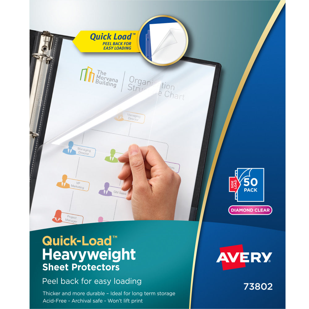 Avery Quick-Load Sheet Protectors, Top & Side Load, 8-1/2in x 11in, Diamond Clear, 50 Document Protectors