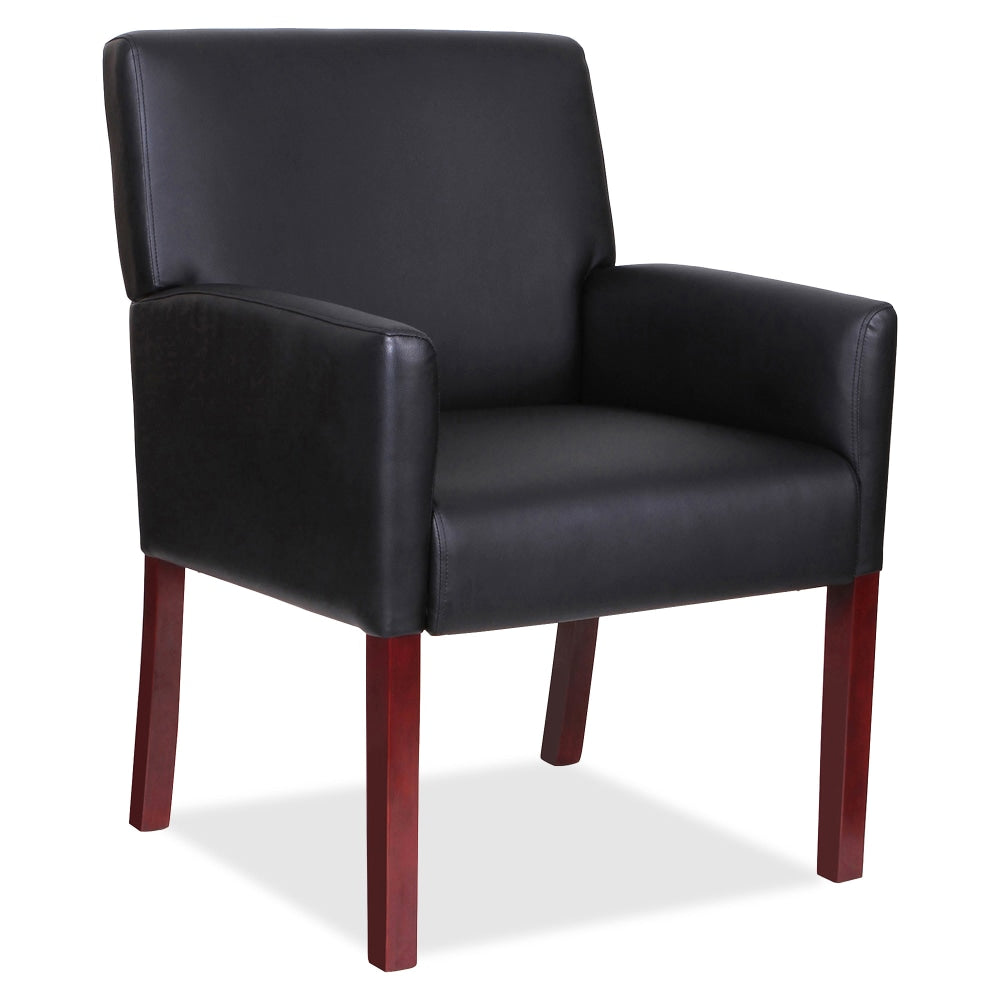 Lorell Bonded Leather Guest Chair With Full-Sided Arms, Black/Mahogany