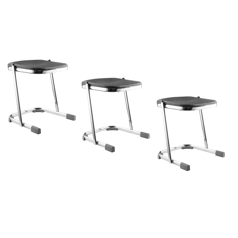 National Public Seating Elephant Z-Stools, 18inH, Black/Chrome, Set Of 3