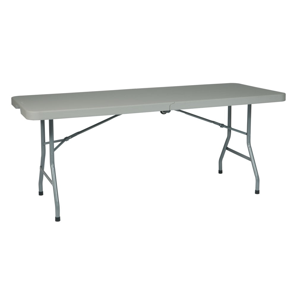 WorkSmart Resin Multi-Purpose Center-Fold Table With Wheels, 29-3/4inH x 72-1/2inW x 30inD, Light Gray