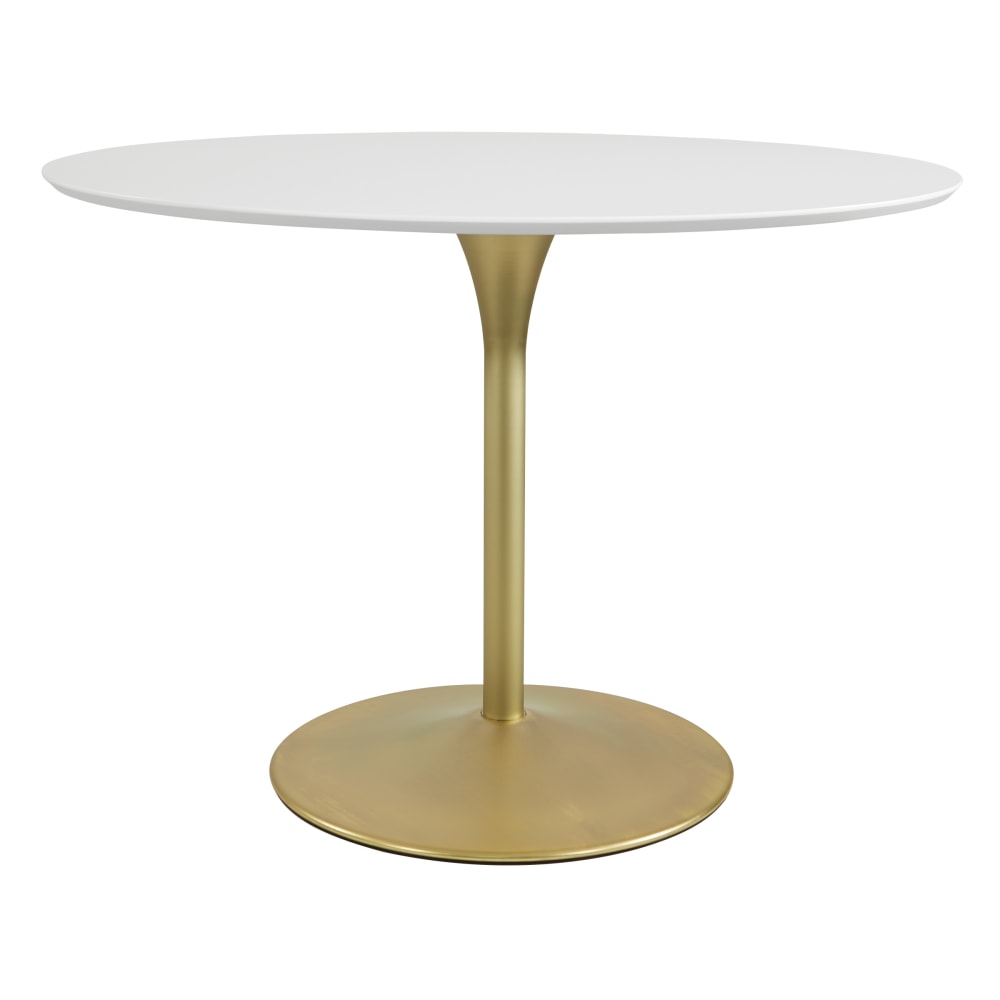 Office Star Flower Round Dining Table, 29-3/4inH x 41-1/2inW x 41-1/2inD, White/Brass