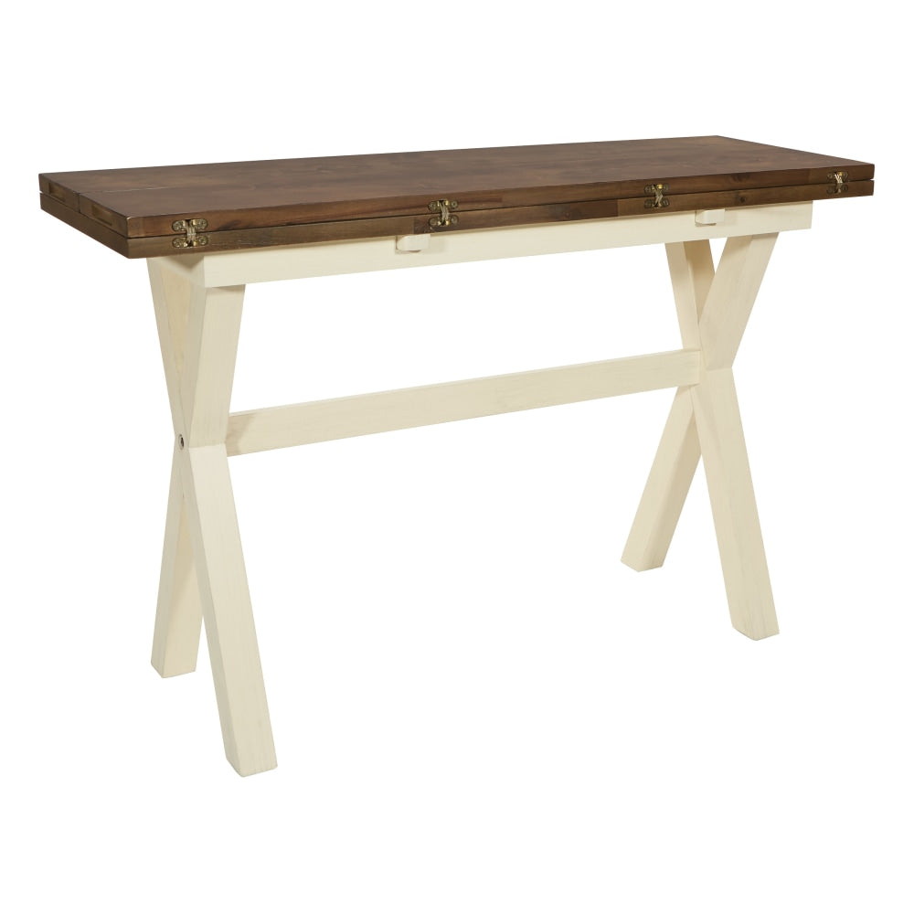 Office Star Albury Wood Square Flip-Top Table, 31-1/4inH x 47-13/16inW x 31-7/8inD, Wood Stain/Antique White