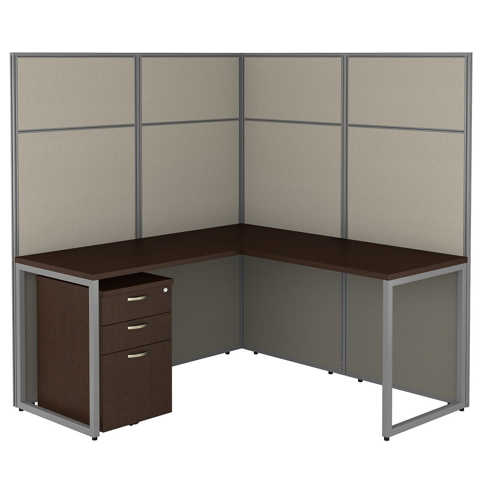 Bush Business Furniture Easy Office 60inW L-Shaped Cubicle Desk With File Cabinet And 66inH Panels, Mocha Cherry, Standard Delivery