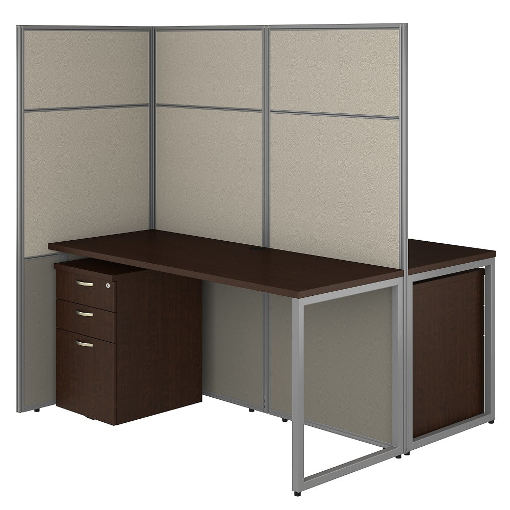Bush Business Furniture Easy Office 60inW 2-Person Cubicle Desk With File Cabinets And 66inH Panels, Mocha Cherry, Standard Delivery