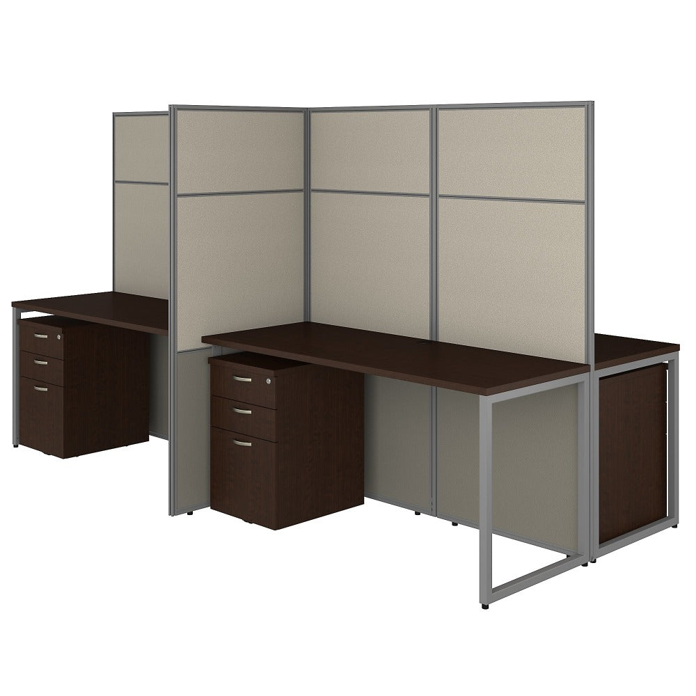 Bush Business Furniture Easy Office 60inW 4-Person Cubicle Desk With File Cabinets And 66inH Panels, Mocha Cherry, Standard Delivery