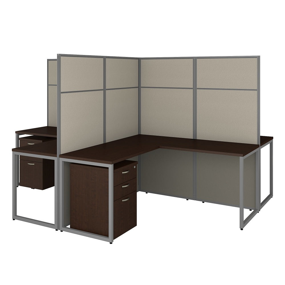 Bush Business Furniture Easy Office 60inW 4-Person L-Shaped Cubicle Desk With Drawers And 66inH Panels, Mocha Cherry, Standard Delivery