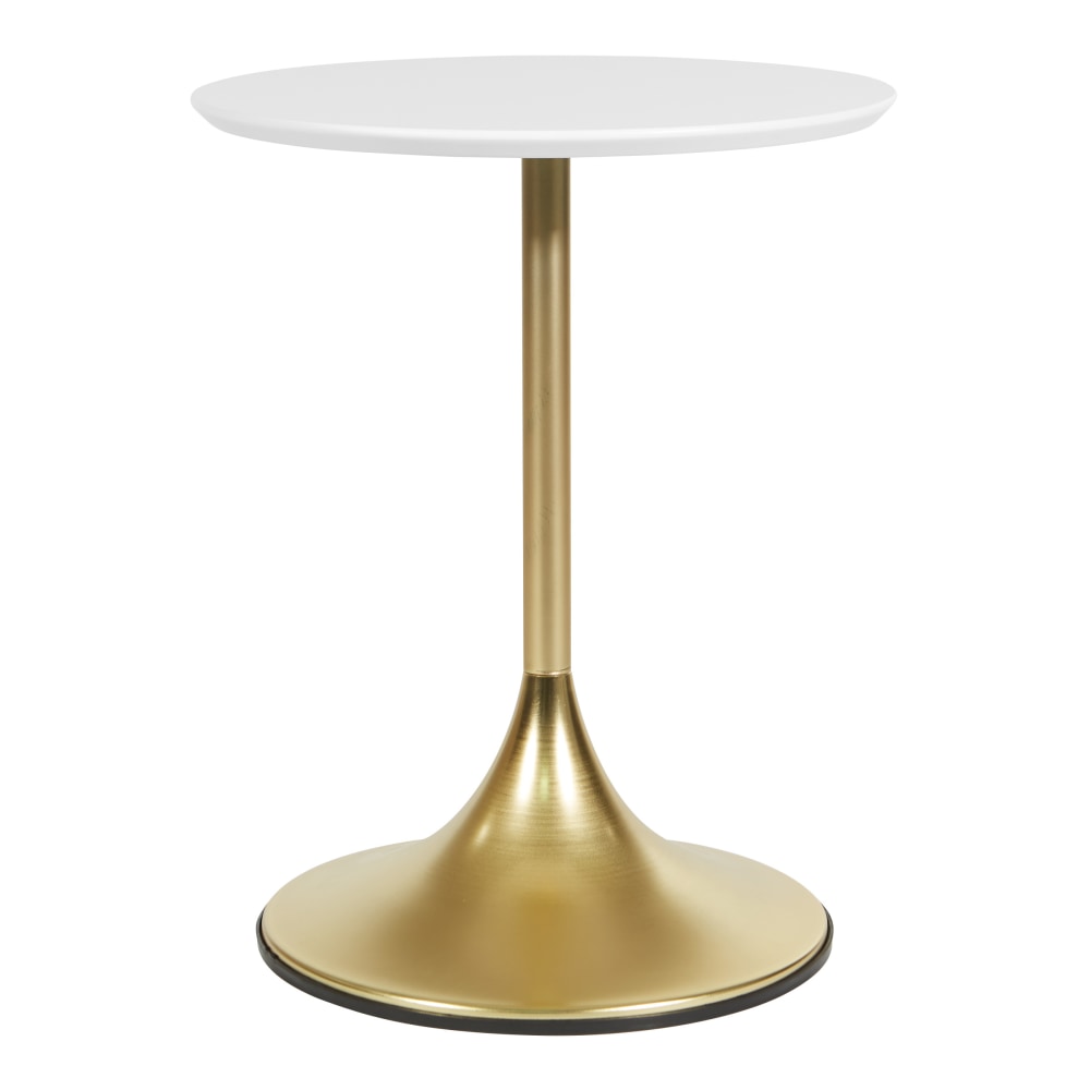 Office Star Flower Side Table, 22-7/16inH x 17-3/4inW x 17-3/4inD, White/Brass