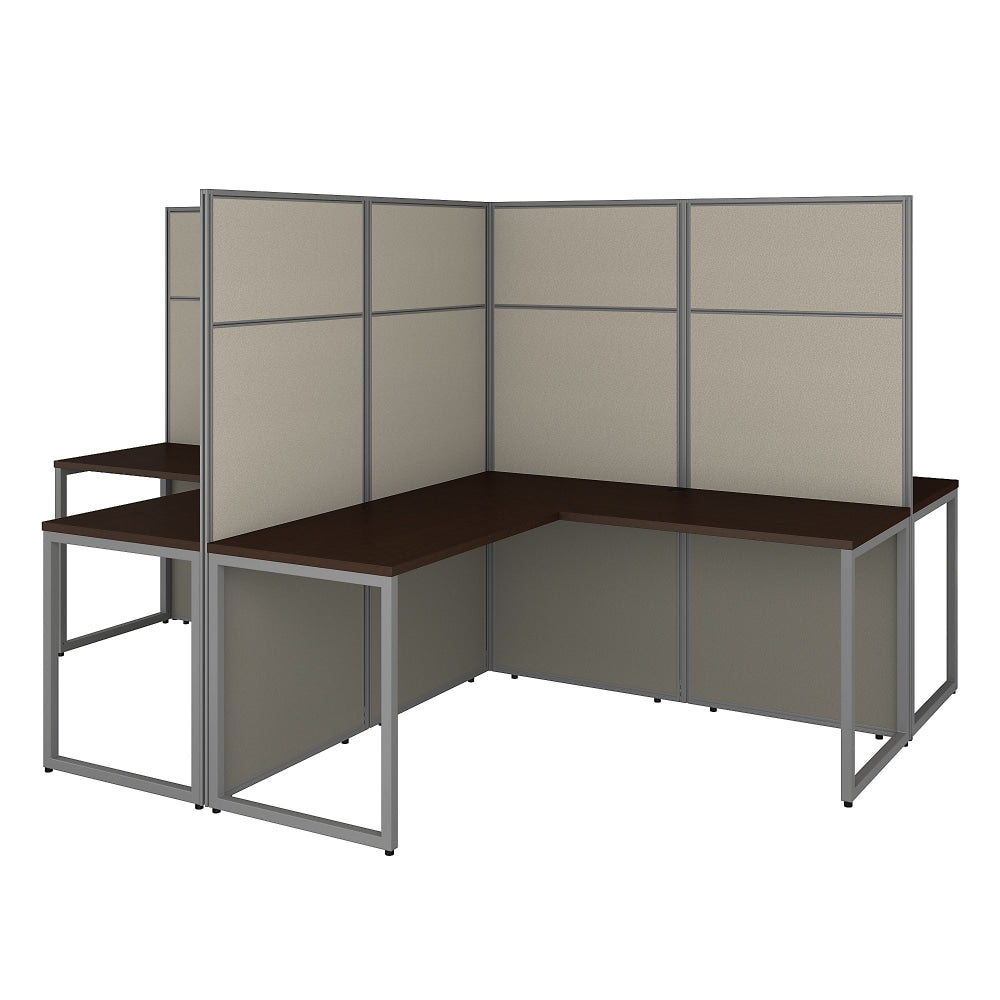 Bush Business Furniture Easy Office 60inW 4-Person L-Shaped Cubicle Desk Workstation With 66inH Panels, Mocha Cherry, Standard Delivery
