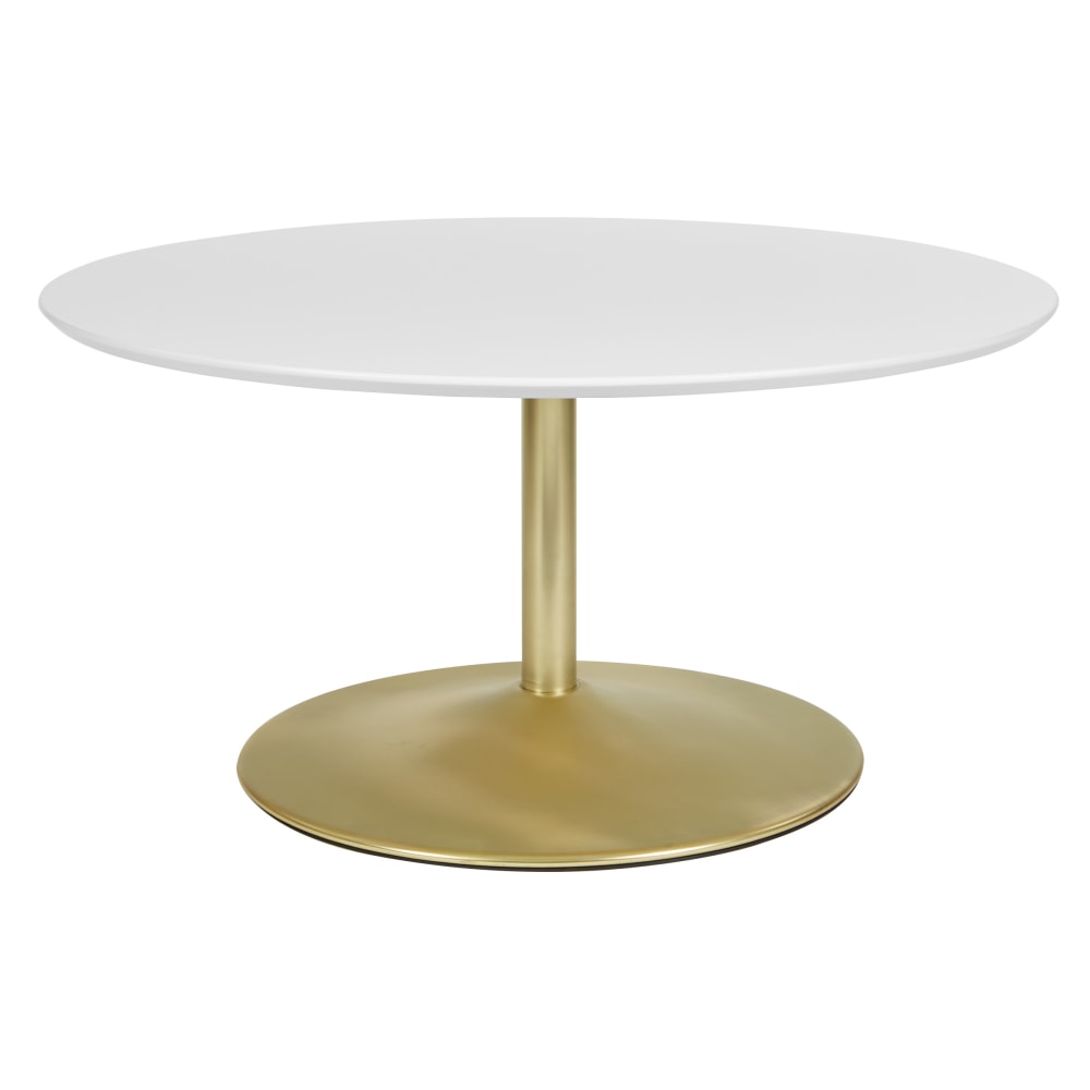 Office Star Flower Round Coffee Table, 18inH x 35-1/2inW x 35-1/2inD, White/Nickel