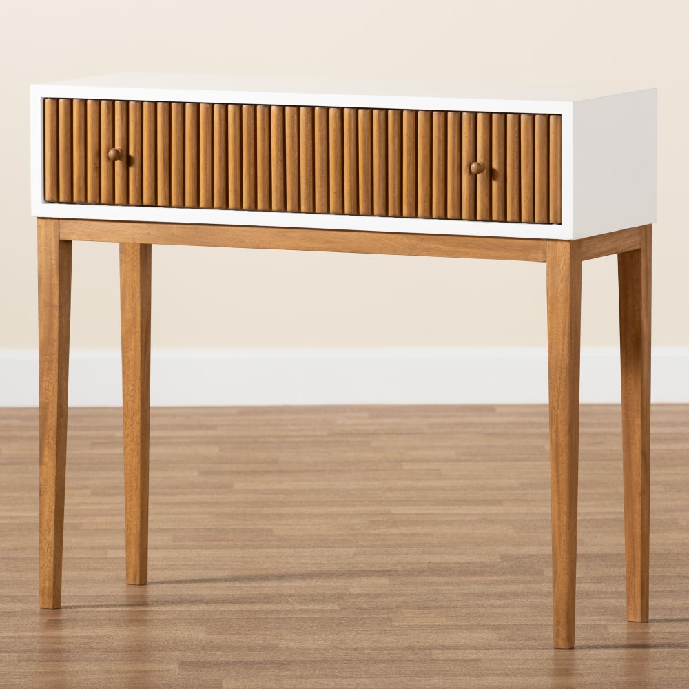 bali & pari Odile Mid-Century Modern 2-Tone 1-Drawer Console Table, 31-1/2inH 35-7/16inW x 11-13/16inD, Natural Brown/White