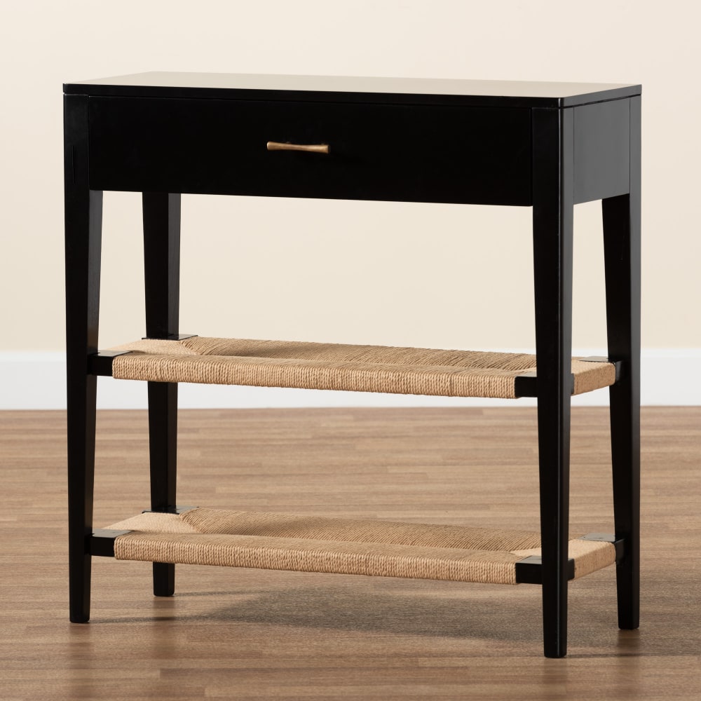 bali & pari Freya Modern Bohemian 1-Drawer Console Table, 31-1/2inH x 31-1/2inW x 11-13/16inD, Black