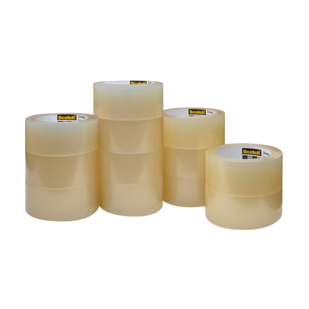 Scotch 3750 Greener Commercial Grade Packing Tape, 1-7/8in x 49.2 Yd., Clear, Pack Of 12 Rolls