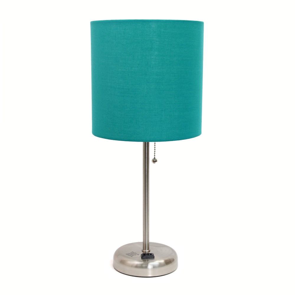 Creekwood Home Oslo Power Outlet Metal Table Lamp, 19-1/2inH, Teal Shade/Brushed Steel Base