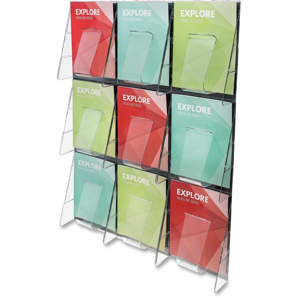 Deflecto Stand-Tall Pre-Assembled Wall System, 9 Magazine Compartments, 35 3/4inH x 27 1/2inW x 3 3/8inD, Clear/Black