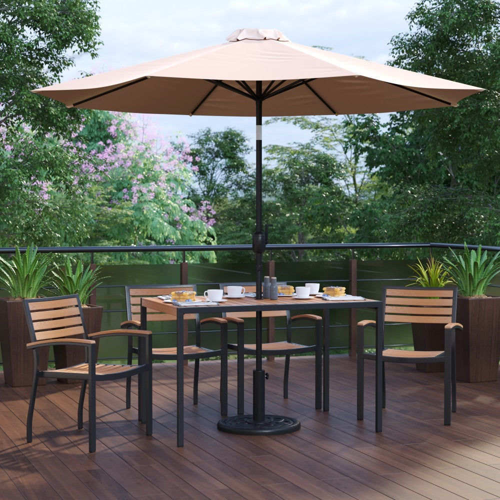 Flash Furniture Lark 7-Piece Outdoor Patio Dining Table Set, 29-1/2inH x 30inW x 48inD, Tan